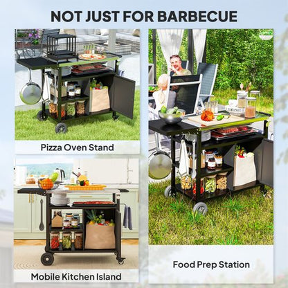 Outsunny Stainless Steel Outdoor BBQ Trolley with Folding Side table, Black