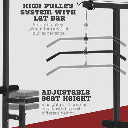 Exercise Pulldown Machine Power Tower with Adjustable Seat Cables HOMCOM