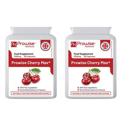 Cherry Max+ 2100mg (Pack of 2) 90 Vegan Capsules High Strength I Made in The UK