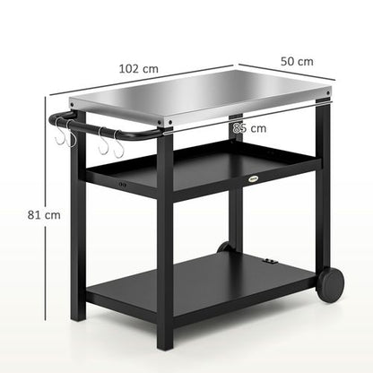 Outsunny Outdoor BBQ Table with 2-Tier Shelf, Outdoor Kitchen, Charcoal Grey