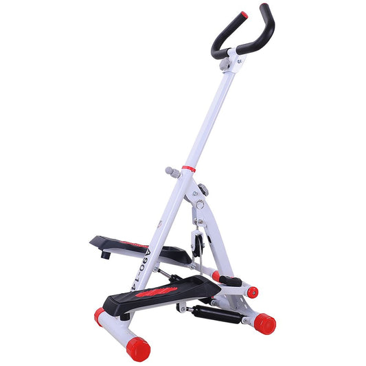 Foldable Stepper Adjustable Step Machine w/ Handlebar LCD Display, Red HOMCOM