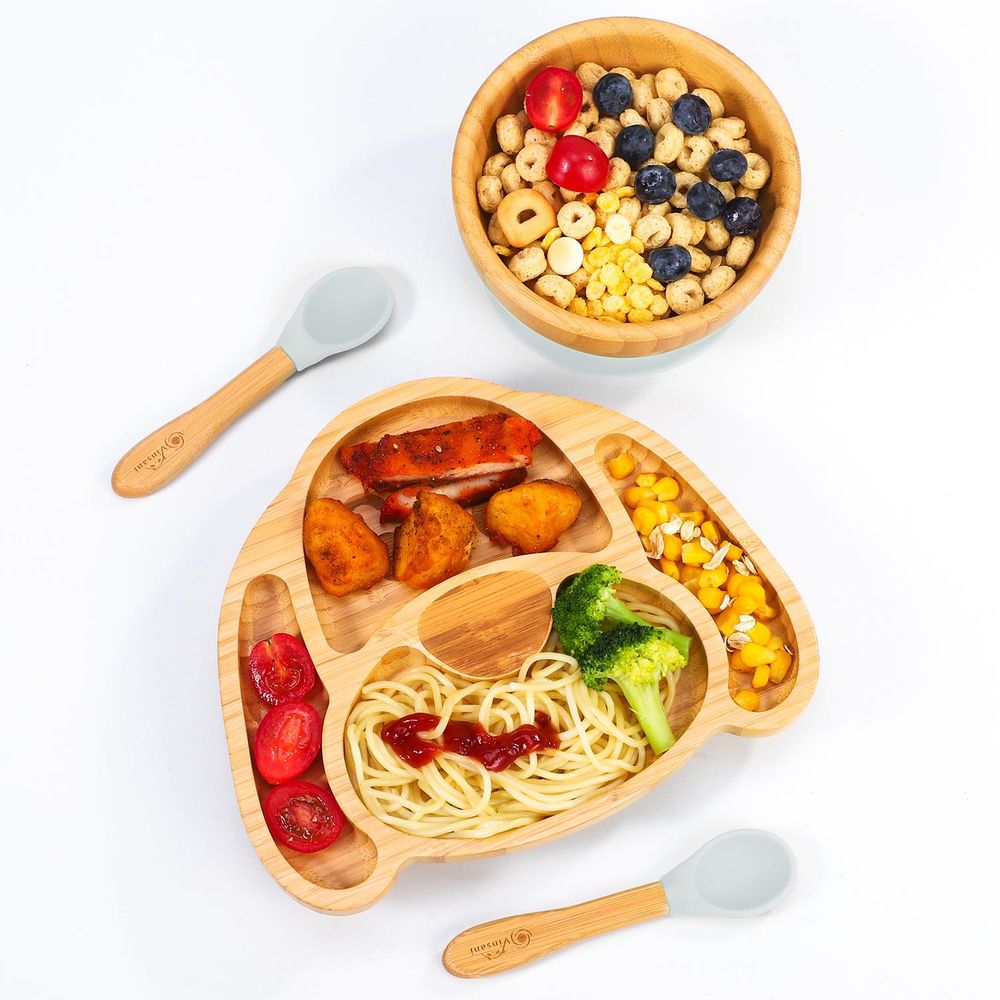 VINSANI BAMBOO DOG PLATE,BOWL & SPOON SET