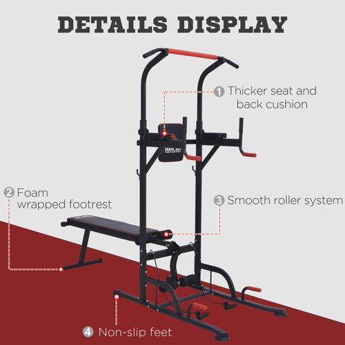 Multifunction Home Workout Station Tower Steel Frame Bench Bars Ropes HOMCOM