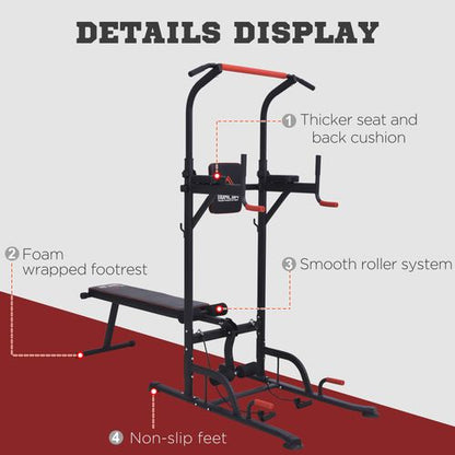 Multifunction Home Workout Station Tower Steel Frame Bench Bars Ropes HOMCOM