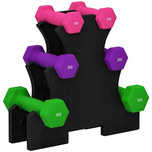 SPORTNOW Hex Dumbbells Set with Dumbbell Rack, 2 x 1kg, 2 x 2kg, 2 x 3kg