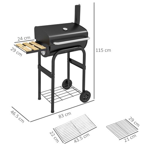 Outsunny Charcoal Barbecue BBQ Grill Trolley W/ Shelves, Lid and Thermometer