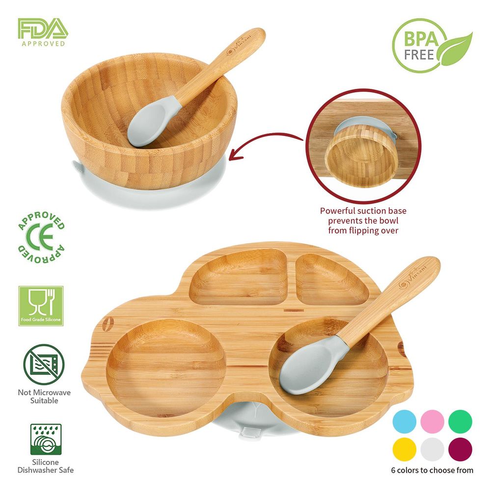 VINSANI BAMBOO CAR PLATE,BOWL & SPOON