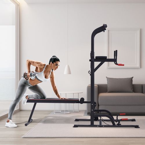 Multifunction Home Workout Station Tower Steel Frame Bench Bars Ropes HOMCOM