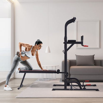 Multifunction Home Workout Station Tower Steel Frame Bench Bars Ropes HOMCOM