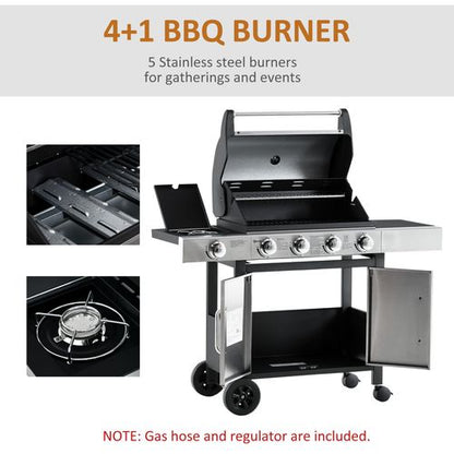 Gas Barbecue Grill 4+1 Burner BBQ Trolley Rack 128x50x113cm Stainless Steel