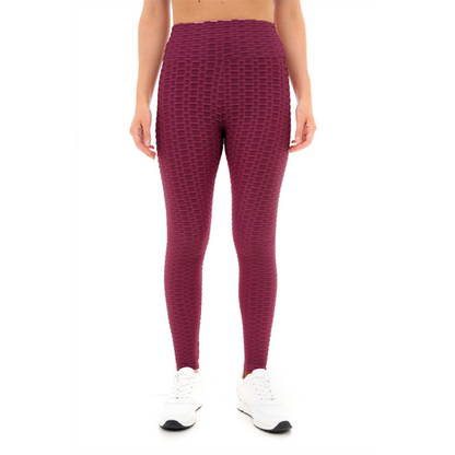 SOLID HONEYCOMB SEAMLESS LEGGINGS L BURGUNDY