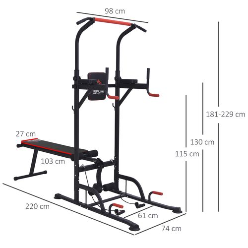 Multifunction Home Workout Station Tower Steel Frame Bench Bars Ropes HOMCOM