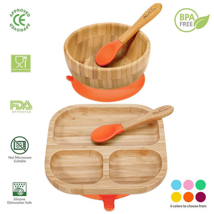 VINSANI BAMBOO BOWL, SQUARE PLATE & SPOON SET