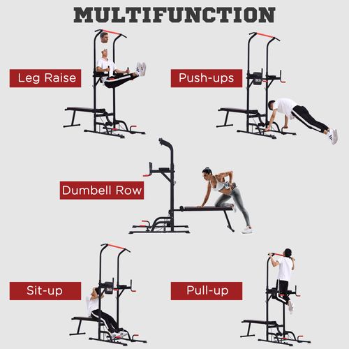 Multifunction Home Workout Station Tower Steel Frame Bench Bars Ropes HOMCOM