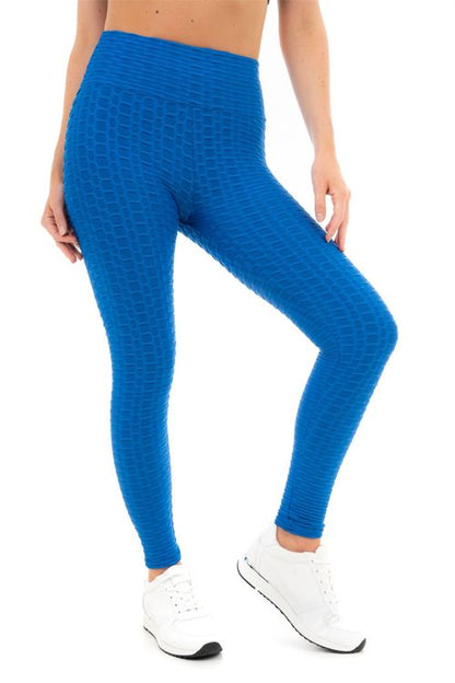 SOLID HONEYCOMB SEAMLESS LEGGINGS XL COBALT BLUE