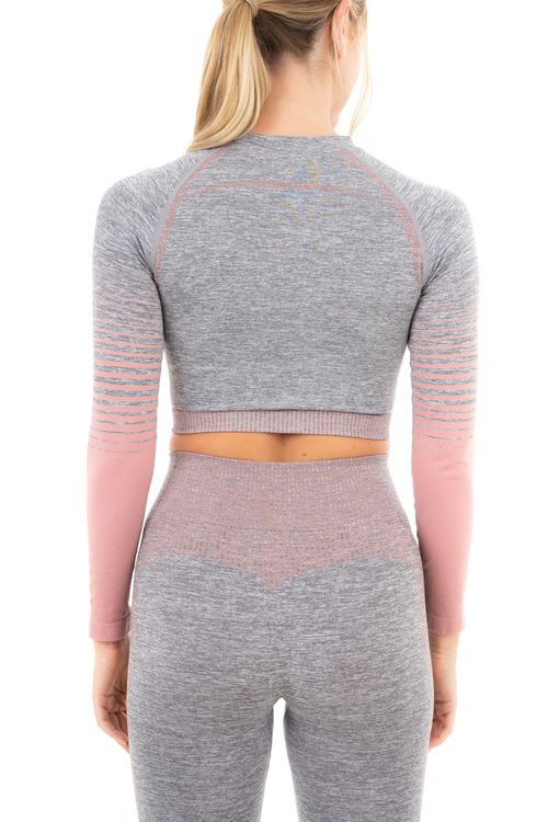 GRADIENT STRIPE SEAMLESS LS TOP GREY - S