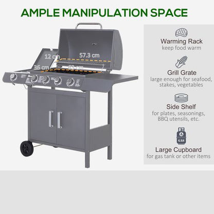 Outsunny Gas BBQ Grill 4 + 1 Stainless Steel Burner Garden Barbecue Cooker