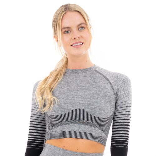 GRADIENT STRIPE SEAMLESS LS TOP GREY - M