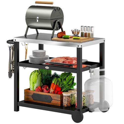 Outsunny Outdoor BBQ Table with 2-Tier Shelf, Outdoor Kitchen, Charcoal Grey