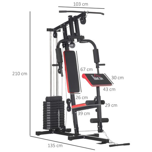 Multi Home Gym Machine with 66kg Weights for Strength Training, Red HOMCOM