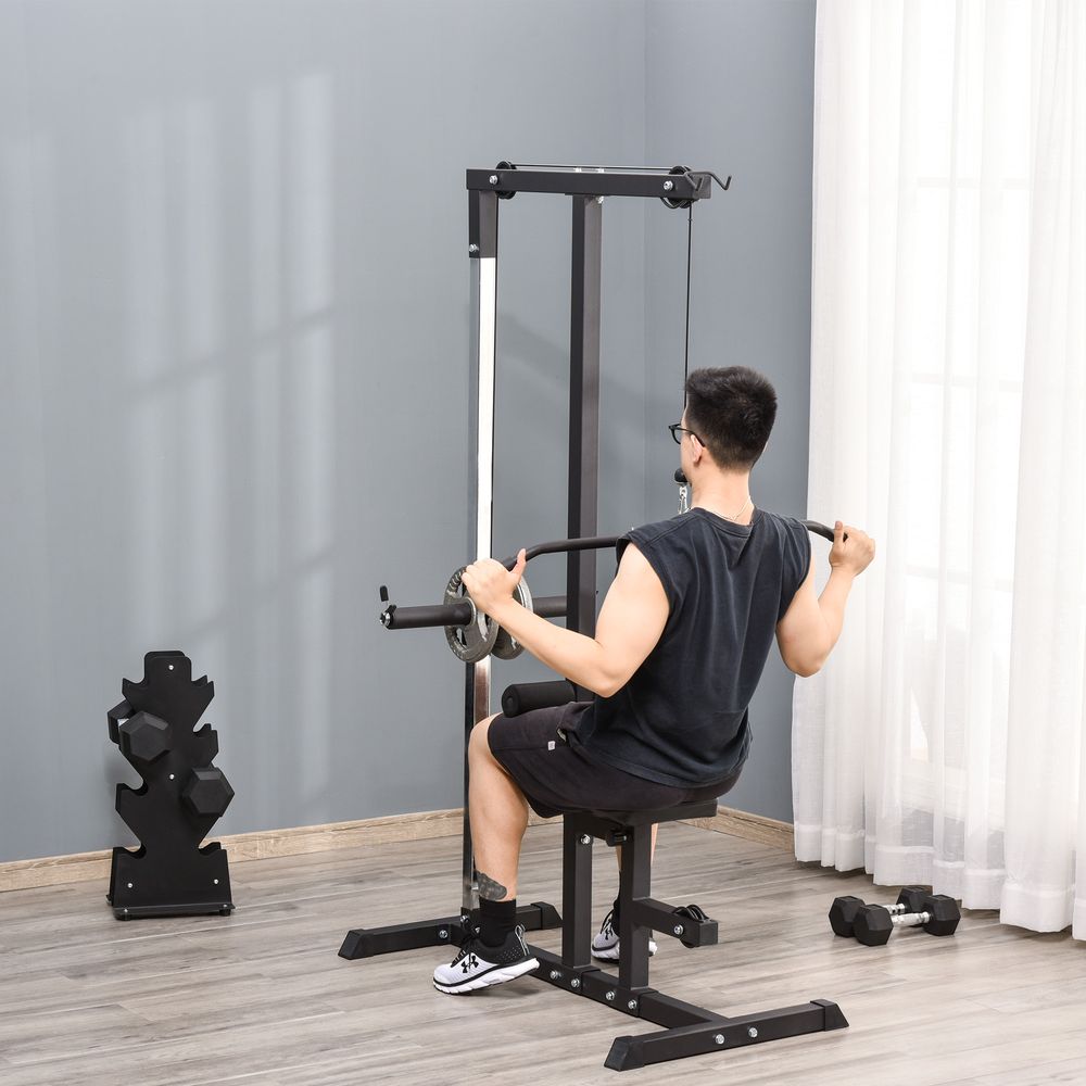 Exercise Pulldown Machine Power Tower with Adjustable Seat Cables HOMCOM