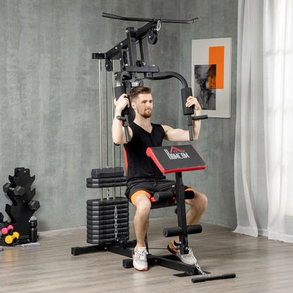 Multi Home Gym Machine with 66kg Weights for Strength Training, Red HOMCOM