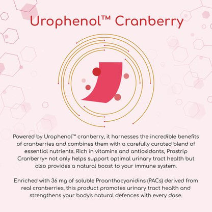 PROSTRIP®️ CRANBERRY+ Urophenol™ Providing 36 mg Proanthocyanidins (PACs) 30 Oral Vegan Strips – No water Needed